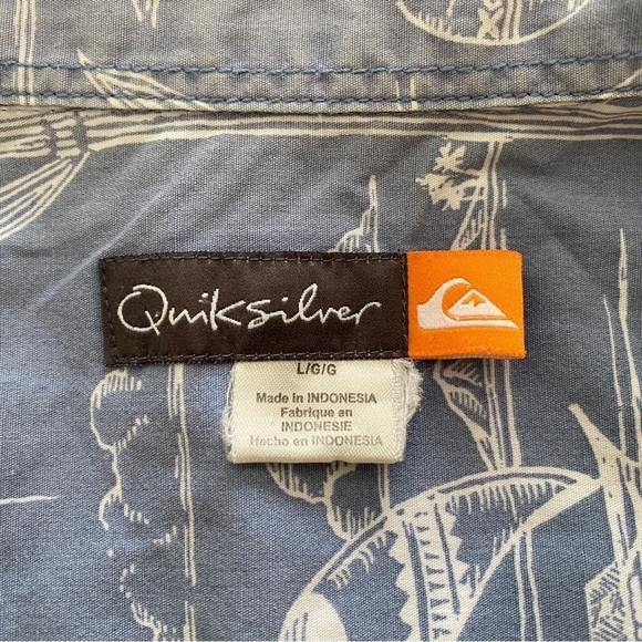 QUIKSILVER Hawaiian Themed Aloha Sort Sleeve Collared Shirt Men L Large - Picture 5 of 7